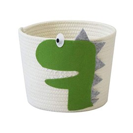 Small Cotton Rope Basket with Cute Green Dinosaur for Baby Diaper Organizer, Woodland Nursery Storage, Kids Room Organizer, Baby Laundry Baskets, Cat Dog Toy Basket