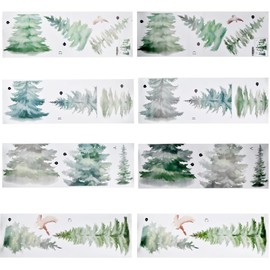 4 Pcs Wall Sticker Tree Decor 30 * 90 CM, Watercolour Pine Wall Sticker Bedroom, Green Plants Wall Decor Living Room, Wall Decoration for Children's Room, Large Size Wall Sticker