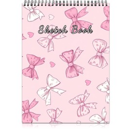 Deokke Sketchbook Top Spiral Bound Sketch Pad, 9 x 12 inch,100GSM Thick Paper,50 Sheets 100 Pages,Art Sketch Book Aesthetic Cute Drawing Writing Paper for Girls Women-Pink Bowknot