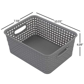 Wekiog Plastic Storage Baskets with Handles, Gray, Set of 6