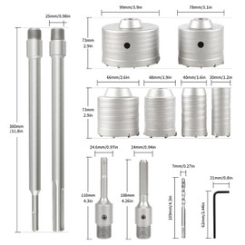 CPROSP SDS Plus &Max &Hex Shank Hole Saw with Storage Case, Concrete Hole Saw Kit Wall Drill, for Cement Brick Wall, Kit 30 40 65 80 100 mm with 5 Dust Bags - 20pcs