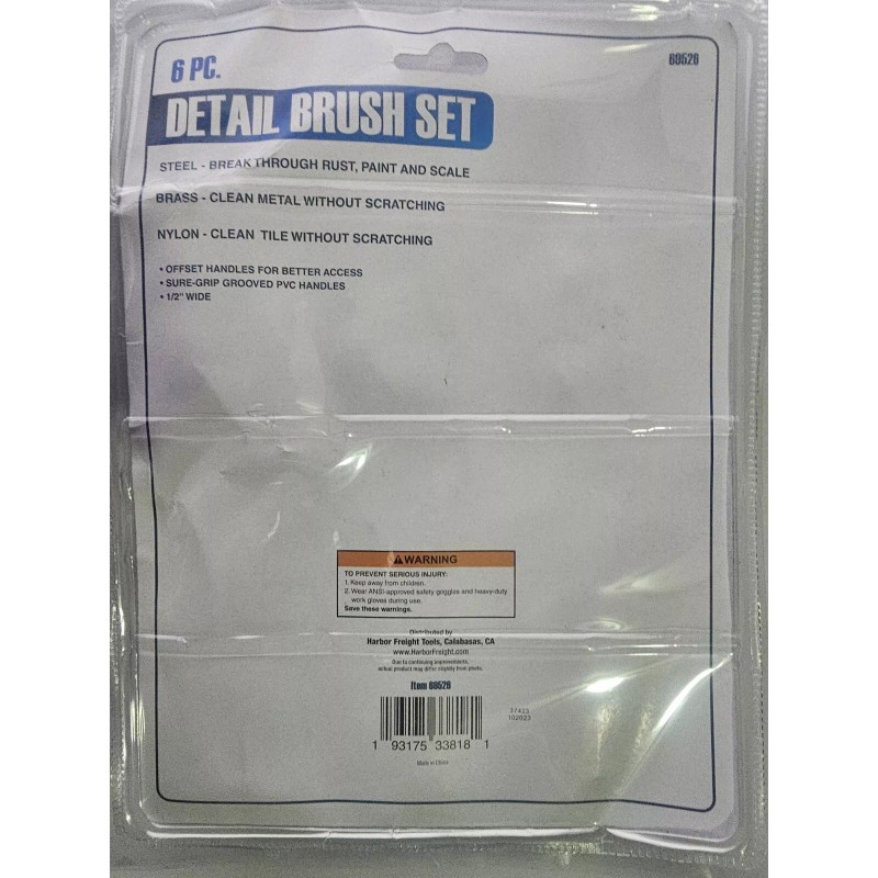 Harbor Freight 6 Piece Detail Brush Set, Steel, Brass Nylon