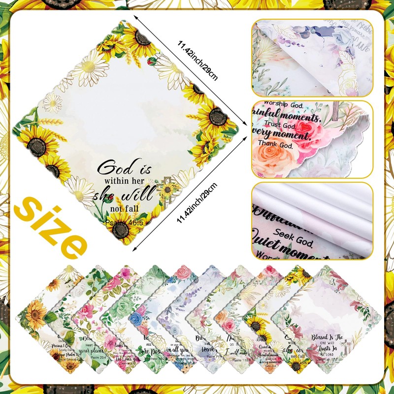 SmoothNovelty 30 Pcs Mother's Day Gift Bible Verse Handkerchiefs Floral