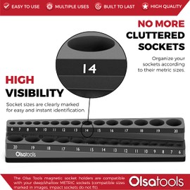 Olsa Tools Magnetic Socket Holder | 3/8-inch Drive | Metric | Black | Holds 30 Sockets | Professional Quality Tools Organizer
