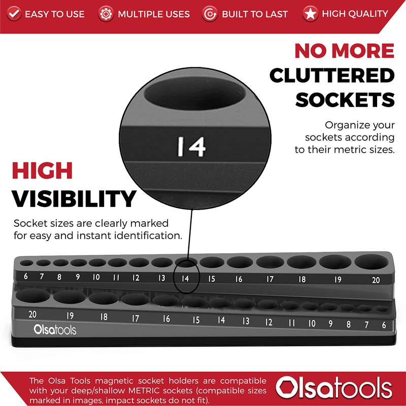 Olsa Tools Magnetic Socket Holder | 3/8-inch Drive | Metric