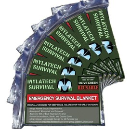 Mylatech Survival XL Reusable Emergency Thermal Blankets |6 Pack | 62"x84" Extra Large | (Camo)