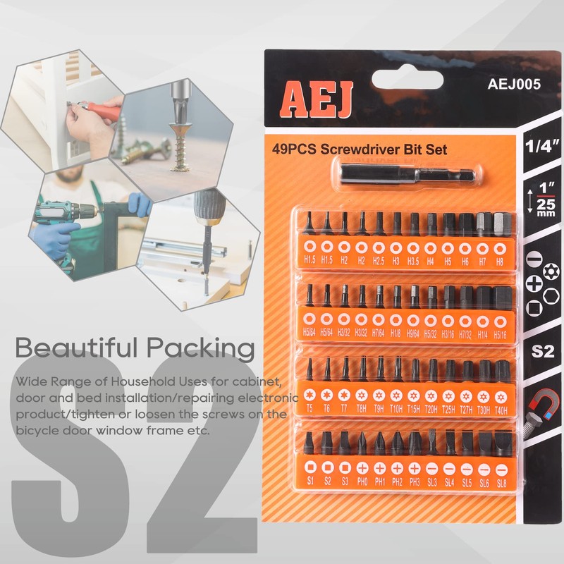 AEJ 49-Pack Screwdriver Bit Set, Hex Head Drill Bit Set,