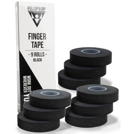 PULLUP & DIP Finger Tape Extra Strong, 9 Rolls (90 m) Finger Tape, Skin-Friendly Sports Tape, Hand Tape for Weight Sports, Bjj, Handball Accessories, Climbing Tape, Finger, Goalkeeper Training (Black)