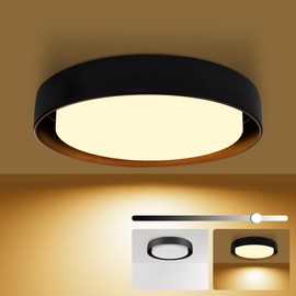 Hlite 13 inch Ceiling Light Fixture,Modern LED Flush Mount Ceiling Light,3000K/Warm White/24W,Dimmable 1920LM Rustic Indoor Room Decorative Ceiling Lights for Bedroom Kitchen, Black(1 Pack)