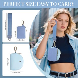 KeyChain Wallet Wristlet Wallets For Women Mini Zip Dual Pouch Wristlet (light blue+blue)