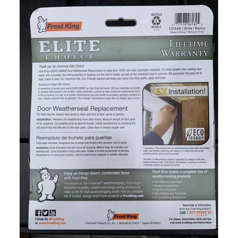 Frost King Elite Choice Door Weatherseal Replacement 1/2" x 3/4"