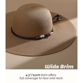 Creekstone Womens Floppy Straw Sun Hat Wide Brim UPF 50 Sun Protection Packable Summer Beach Hats with Wind Lanyard (UK, Alpha, M, Khaki)
