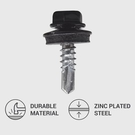 (Pack of 300) Metal Roofing Screws 3/16" x 3/4" (4.8 x 19 mm) Self-Drilling Screws with EPDM Washers Painted Hex Washer Tapping Screw Jet Black RAL 9005