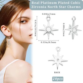 Beebeecraft 1 Box of 20 Platinum Plated Brass North Star Pendants Zirconia Micro Plaster Pentagram Pendant Small Stars Charms for Jewellery Making Earrings Bracelets Necklaces