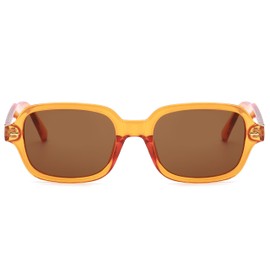 JCTAIFOO Retro Rectangle Oval Sunglasses Women Men Vintage Rectangular Yellow Gradient Tinted Glasses, Transparent orange/tea brown