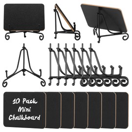 10Pcs Wooden Mini Chalkboard Sign with Iron Stand Double Sided Versatile Chalk Board Food Label Fit for Party Buffet Cafe Restaurant(Black,10)