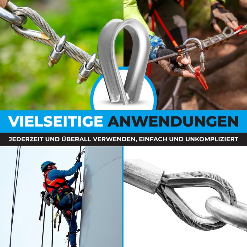 50x PinPro Stainless Steel Wire Rope Thimbles 5 mm