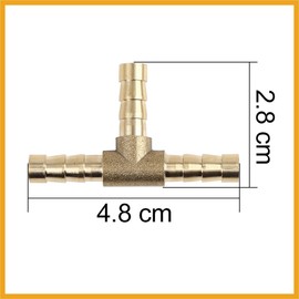 Partuto 6mm Hose Barb Brass Joiner Tee 3 Way Adaptor for Air Water Oil Pipe Replacement