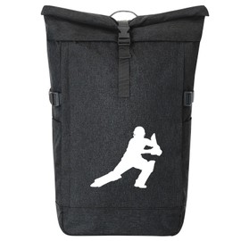 Huuraa Kurierrucksack Cricket Silhouette Geschenk 30-44 Liter Black Melange Roll-Top Fairtrade Cricket Geschenkidee