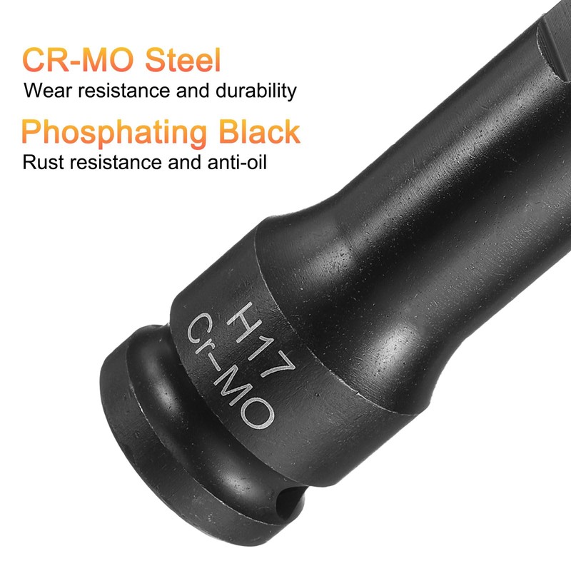 sourcing map 17mm Hex Impact Bit Socket H17 1/2" CR-MO