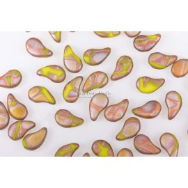 40pcs Czech PAISLEYDUO beads - 2 hole beads - Opaque Limon Full CAPRI Gold