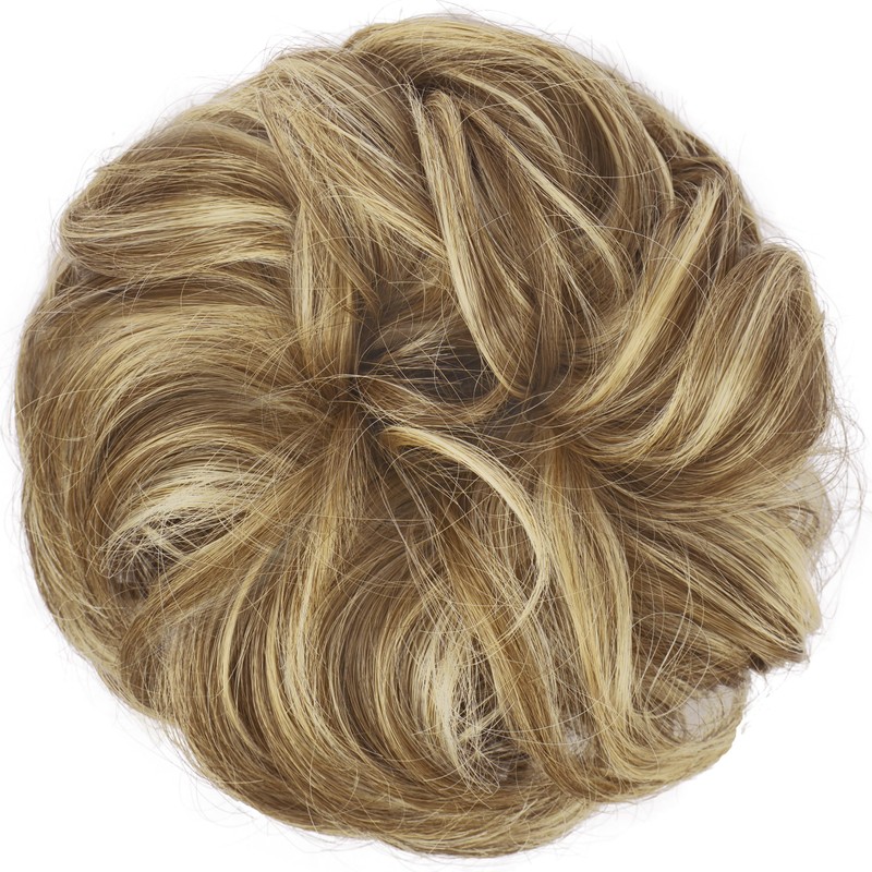 FESHFEN Messy Bun Hair Piece - Large Wavy Curly Elastic
