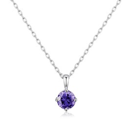 Philip Jones Sterling Silver February (Amethyst) Birthstone Necklace Created with Zircondia® Crystals