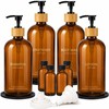 TBWIND 4 Pack 16oz Amber Glass Shampoo Dispenser Set with