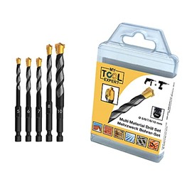 Multi Construction Drill Bit Set, 5 Piece Multi Material Drill Bits Ã 5,6,7,8,10 mm Ultimate Professional Hex-9 Rotary and Impact Multi Purpose Drills Set for Block Brick Soft Tile Wood Plastic Metal