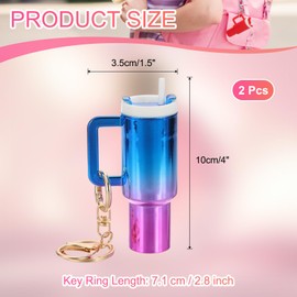 PATIKIL Mini Cup Keychain, 2 Pcs Lip Balm Holder Mini Tumbler Key Chains Cute Decor Keychain Charm for Backpack Handbag Purse, Gradient-Blue Rose Red