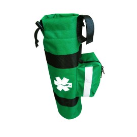 LINE2design Oxygen Cylinder Sleeve Bag - EMS First Responder Emergency Medical Oxygen Bag Portable Travel Size Cylinder Holder with Star of Life Logo - Side Pockets and Adjustable Side Straps - Green