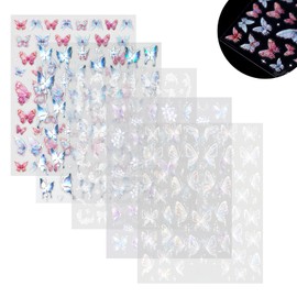 SIUSIO 5 Sheets Butterfly Nail Art Stickers 5D Embossed Aurora Butterfly Nail Decals Colorful Aurora Shining Design Self-Adhesive Nail Art Stickers for Women DIY Nail Decorations-Dreamy Butterfly