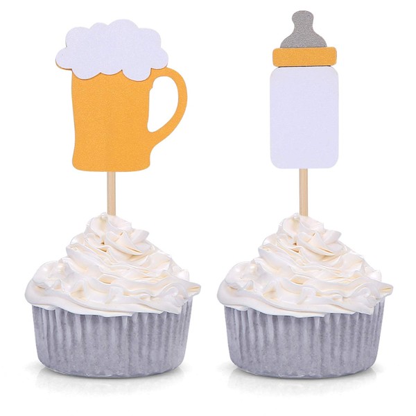 Baby Bottle and Beer Mug Cupcake Toppers For Men's Baby Shower Party Set of 24