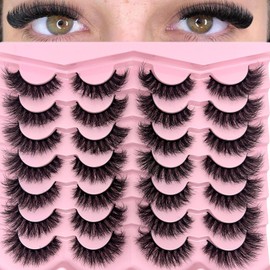 loladook Fluffy Lashes Mink 16mm Wispy Short Full Faux Mink D Curl 3D Cat Eye Lashes Pack Long Volume Fake Eyelashes Natural Look Bulk(200)