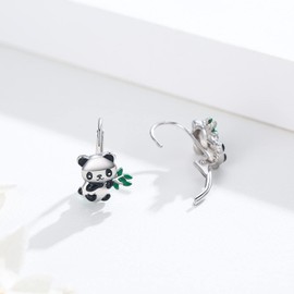 CHENGHONG Panda Gifts Panda Earrings 925 Sterling Silver Cute Animal Hinged Huggie Hoop Earrings Hypoallergenic Panda Bear Dangle Earrings Panda Bear Jewelry for Women