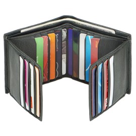 Bullz Genuine Nappa Cow Leather Thick Dual Credit Card ID Flap Quad Fold Large Bifold Mens Wallet Passcase RFID