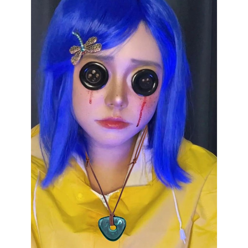 Coraline Women Cosplay Wig Dark Blue Bob Short Straight Hair