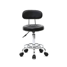 YOSHIKO PU Leather Round Rolling Salon Stool with Back and Line, with Foot Rest Swivel Height Adjustment Spa Drafting Salon Tattoo Work Office Massage Stools Task Chair Small (black)