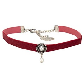Alpenflüstern Women’s Narrow Velvet Traditional Heart Choker in Traditional Colours, DHK266
