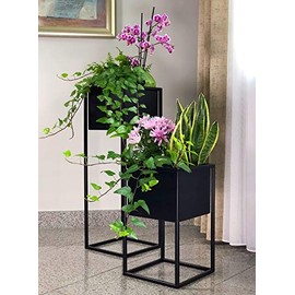 DesignM Steel Flower Stand with Pot 24 x 24 x 40 cm Matt Black