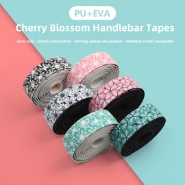 SUKOUSRAM Cherry Blossom Bicycle Handlebar Tape for Road Mountain Bikes Soft PU+EVA Anti-Slip Shock Absorbing Self-Adhesive Bar Wrap Tapes, Multiple Colors (Black White)