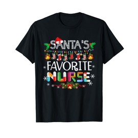 Santa's Favorite Nurse Christmas Shirt Merry Christmas Nurse T-Shirt, black, s