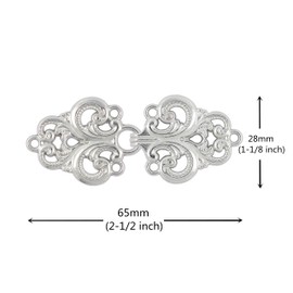 BEZELRY Swirl Flower Cape or Cloak Clasp Fasteners Pack of 4 Pairs 65mm x 28mm Fastened. Sew On Hooks and Eyes Cardigan Clip (Silver)