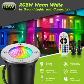 Junview Low Voltage Landscape Lights RGBW LED Well Lights Landscape Lighting Remote Control IP67 Waterproof Outdoor Landscape Lights12V-24V Pathway Deck Ground Lights(2Pack with Connectors)