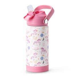 Choco Mocha Girls Water Bottle Kids Stainless Steel Water Bottle Metal Water Bottle with Straw Leak Proof Insulated Bottle for School BPA Free Double Wall 450ml/14Oz, Unicorn Pink