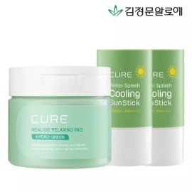 Kim Jung Moon Aloe [김정문알로에] 큐어 피토그린 토너패드+쿨링 선스틱 2개 Kim Jung Moon Aloe Cure Phyto Green Toner Pad + Cooling Sun Stick 2ea