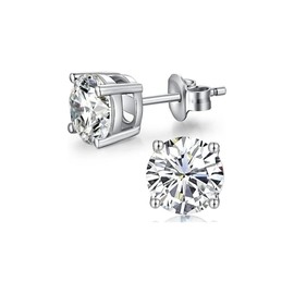 Paris Jewelry 14K White Solid Gold Created White Diamond Round 1/4Ct, 1/2Ct, 1Ct, 2Ct, 3Ct Stud Earrings - D/VVS1 (0.50, CTTW)