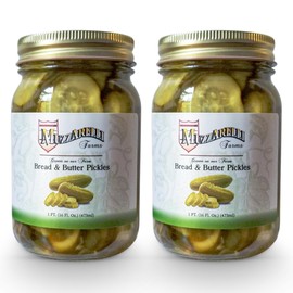 MUZZARELLI FARMS® Bread & Butter Pickles - Fresh Flavorful Pickles - Family Recipe for 40 years - Gluten Free- Fat Free - Preservative Free - All Natural - Gourmet Snacks & Garnishes 16 fl oz Glass Mason Jar (Pack of 2) Hand-Selected Pickles Bottled for 