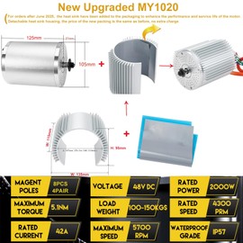 Doinal Electric Brushless Motor 48V 2000W 4300RPM Go Kart Motor with 6mm² Phase Wire Temperature Sensing Electric DC Brushless for Scooter