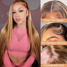 30 Inch Honey Blonde HD Lace Front Wig Human Hair 13x6 Straight Lace Front Wigs Human Hair Ombre Highlight Lace Front Wig Human Hair Pre Plucked 427 Colored